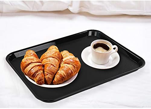 Annkky Plastic Food Trays for Serving, Set of 6 Black Restaurant Trays