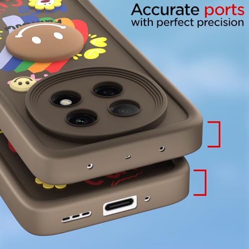 Image of Pikkme Back Cover for Oppo F29 5G | Soft Silicone| Cute Rainbow Smile & 3D Cartoon Flower Design | Shockproof Raised Camera Protection Bumper Case (Brown)