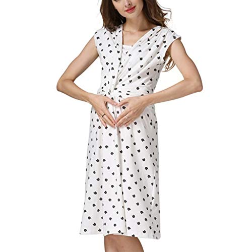 Gusspower Camisón Lactancia Pijama Embarazada Ropa para Dormir Premamá Manga Corta Hospital Vestido de Maternidad Estampado Floral Faldas Largas Cuello-V Primavera Verano otoño Fiesta