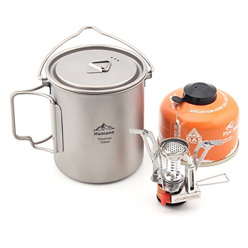 Ultraleichter tragbarer Outdoor-Backpacking Herd Campingkocher Gaskocher mit Piezozündung (Herd + POT-750BH)