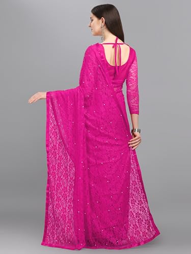 Image of LOROFY Women's Brasso Net Saree With Blouse