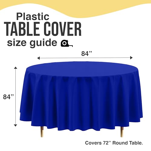 Image of Exquisite 66% Thicker Premium Dark Blue Round Tablecloth 0.5 Mil 12 Pack Plastic Table Cloth Disposable 84 Inch Round Plastic Tablecloth Won't Tear Easily Like Cheap Thin Brands