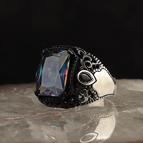 Bayvog 925 Sterling Silver Mens Ring With Mystic Topaz Gem Stone, Handmade Men Silver Ring, Mystic Topaz Gemstone Mens Ring, Turkish Silver Ring, Gift For Men #TOP1