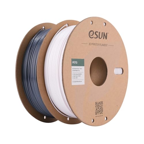 eSUN PETG 3D Printing Filament 1.75mm 2KG, Solid White and Solid Grey