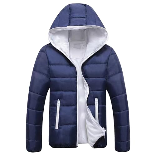 JEKE-DG Men's Slim Fit Hooded Casual Down Jackets Color Block Full Zip Puffer Coats Lightweight Outdoor Winter Quilted Coat