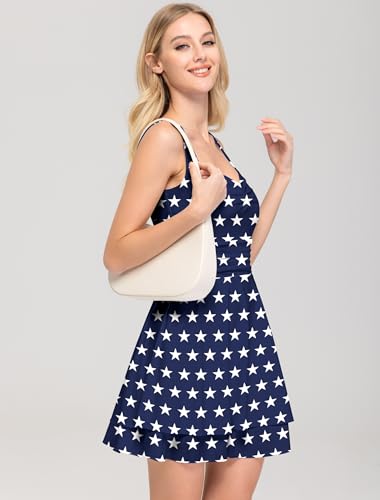 Image of IWD Women's Square Neck Sleeveless Mini Dress Ruched Waist Tiered Ruffle Hem A Line Short Dresses