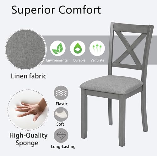 Image of Harper & Bright Designs Modern 7-Piece Dining Set,58.5 inch Solid Wood Table & 6 Padded X-Back Style Chairs, Grey for Kitchen /Dining Room, 6-Person Seating