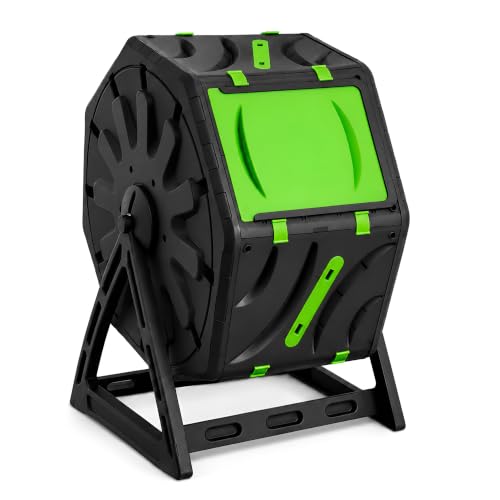 DIVCHI 70L Garden Compost Bin Rotating Tumbling Composter Bin for Garden Barrel Rotating Composter with Air Holes (Black Green)