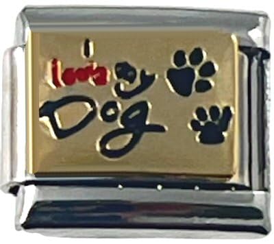 I Love my Dog with Paw Prints Italian Charm Link 9mm