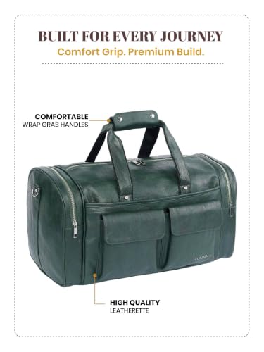 Image of Fur Jaden Weekender Premium Duffle Bag for Travel for Men and Women Made of Faux Leather with Attachable Shoulder Strap Cabin Holiday Bag (Sage Swag)