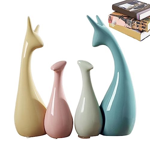 Cerámica Jirafa, 4 Piezas Adornos Figuras Cerámica, Juegos Familia Animales, Adornos Mesa, Figuras Animales, Decoración Estante Pequeño para Estantería, Sala E