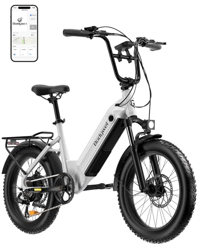 Bodywel F20Pro Bicicletas Eléctricas Adultos, 20x4” e-Bike Todo Terreno, Batería 48V 18Ah, Motor Bafang 250W, 7 Velocidades, Suspensión Ajustable, Frenos de Disco Doble- Plegable (Blanco 15ah)