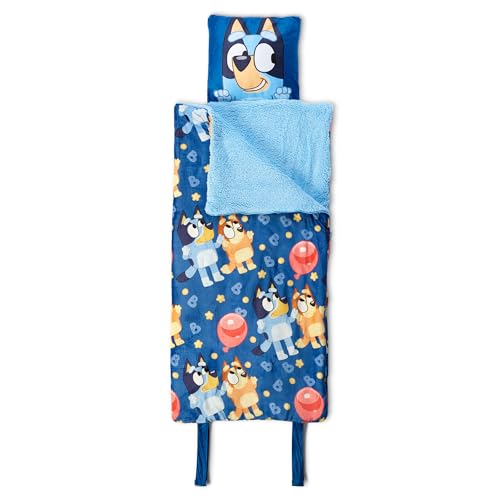 Bluey B for Balloon Silk Touch Sherpa Slumber Bag with Attached Pillow Cozy Portable Sleepover Set Character Sleeping Bag for Travel 27 x 56 Inches