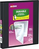 Avery Durable View Binder, 1" Slant Rings, 220 Sheet Capacity, 3 Ring Binder, 2 Pockets, PVC Free, Black (34003)