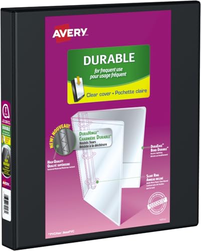 Avery - Avery Durable View Binder, 1" Slant Rings, 220 Sheet Capacity, 3 Ring Binder, 2 Pockets, PVC Free, Black (34003)