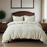 Simple&Opulence 100% Stone Washed Linen Solid Color Basic Style King Queen Duvet Cover Sets (Linen, King)