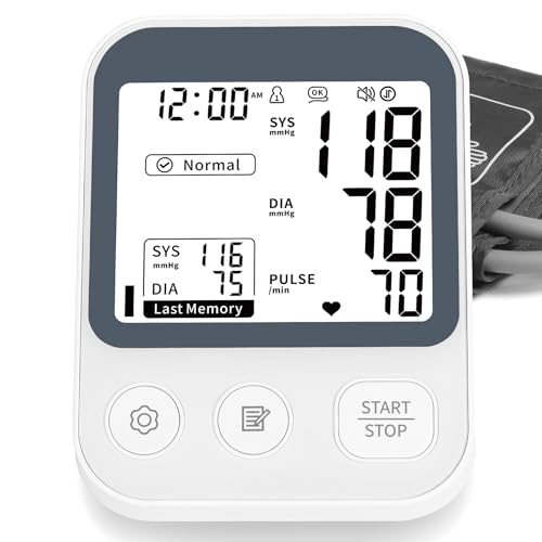 Oklar Blood Pressure Monitor Upper Arm BP Machine for Home Use 2x120 Memory Voice Broadcast Large LCD Backlit Display Adjustable Cuff 8.7"-16.5" with Storage Bag, Dark Grey