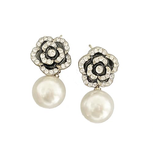 gold pearl earrings - chunky floral pearl jewelry for women - designer look-alike flower earrings (B)