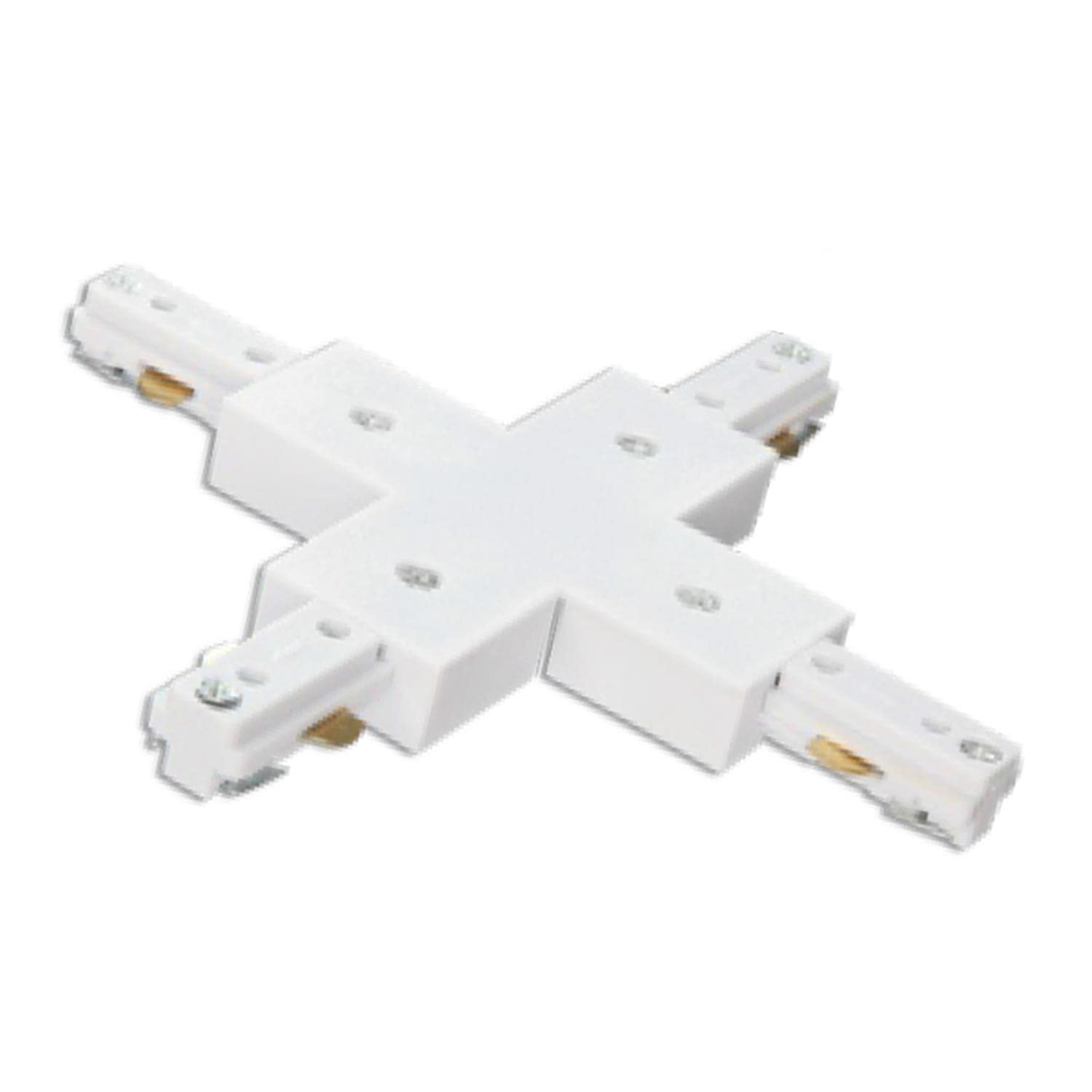 VoltShine White Three-Way Rail, Type X, Ideal for Decorative Lighting and Electrical Distribution in Commercial and Residential Spaces.