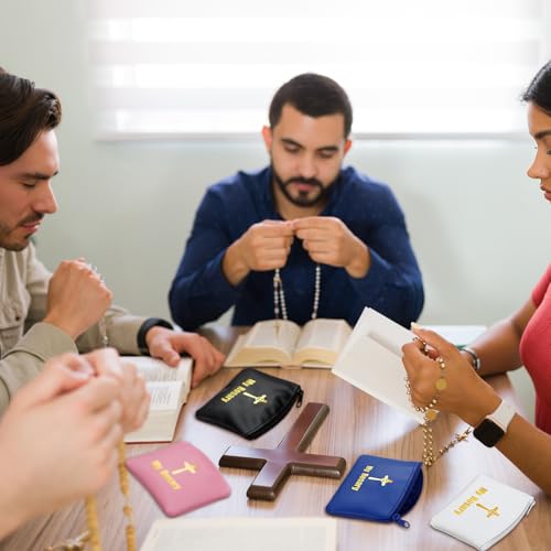 Image of Dansydaisy 4 Pcs Rosary Pouch Catholic with Gold Cross PU Leather Rosary Case for Women and Men Coin Purses Holder Zipper Bag for Travel Christmas, 4 Colors(Classic Colors,Celtic Cross)