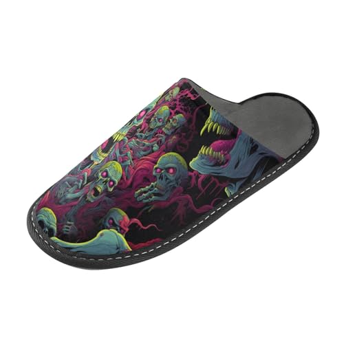 Zombie Skull Mens Womens Cozy Memory Foam Scuff Slippers Cute Indoor/Outdoor Slippers Size 4-5
