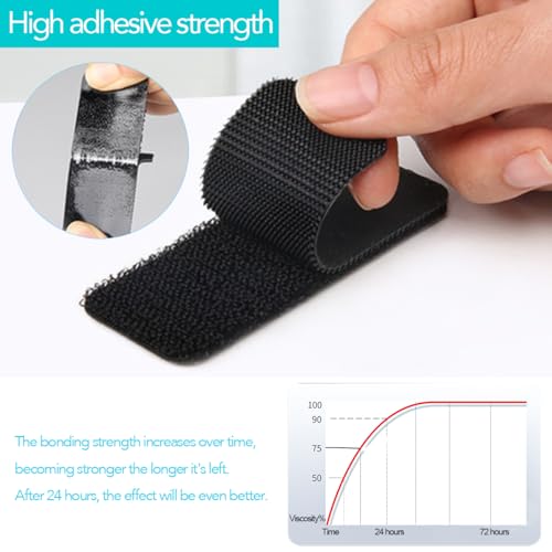 Image of Hook and Loop Tape Black 48 Sets Double Sided Adhesive Strips Heavy Duty Industrial 1'' x 1'', 2'' x 1'', 4'' x 1''