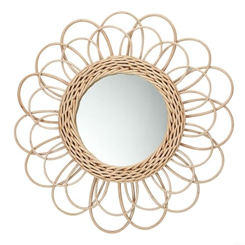 ZYNCUE Espejo redondo de ratán para decoración de pared, diseño rústico tejido a mano, espejo de maquillaje redondo para decoración del hogar