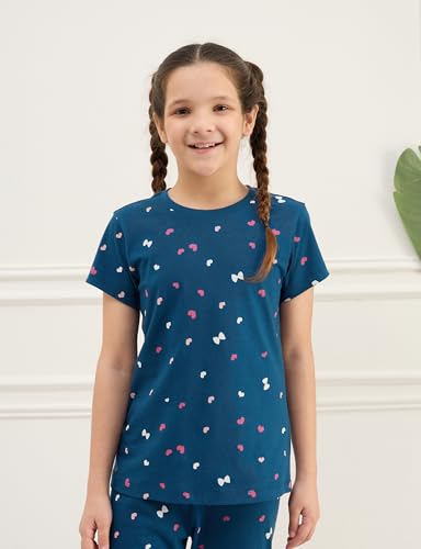 Image of Amazon Brand - Symbol Girls 100% Cotton Night Suit Set |Half Sleeves T-Shirt & Pajama Set | Age 2-14 Years