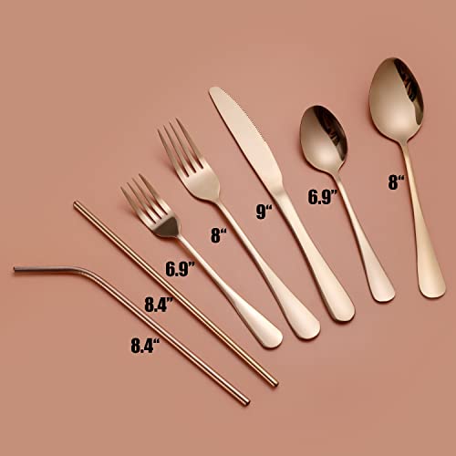 Gutuwellea 56 Pieces Mirror Rose Gold Silverware Service for 8 Flatware Set Stainless Steel Utensils Cutlery Set Dishwasher Safe by Gutuwellea - Image 4