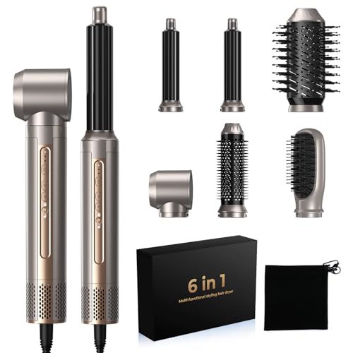 Hair Dryer Brush,Blow Dryer Brush with Attachments,110000 RPM Curly Twist 6 in 1 Air Style, Professional Ionic Hair Styling Tool, Left & Right Air Curler, Volumizer