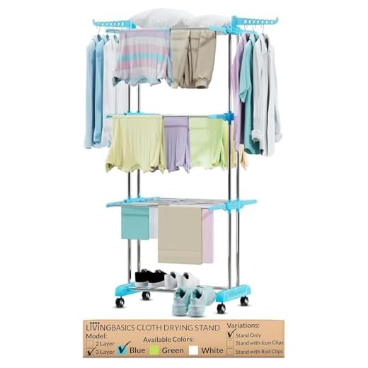 LivingBasics® Heavy Duty Rust-free Stainless Steel Double Pole Cloth Drying Stand/Clothes Dryer Stands/Laundry Racks with Wheels for Indoor/Outdoor/Balcony (CYAN BLUE)