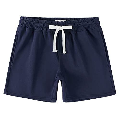 Image of NIMENJOJA Mens 5.5 Inch Cotton Shorts Zipper Pockets Jogger Shorts for Casual Gym Workout Running Lounge Navy