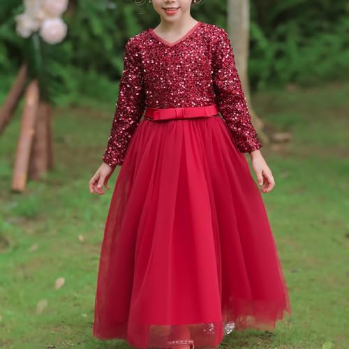 Big Girl Tulle Puffy Dress Long Sleeve Lace Dress Kids Sequin Graduation Dress Formal Evening Prom Dresses2