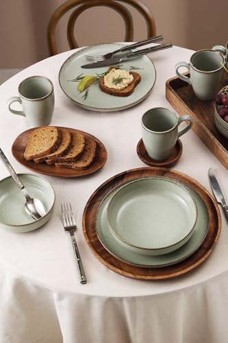 Kütahya Porselen Modern Geschirrset für 4 Personen – Grünes 16-teiliges Tafelservice mit 24 cm Speissetellern, 20 cm Sup