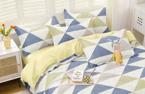Image of TIB The Intellect Bazaar Glace Cotton Elastic Fitted Bedsheets King Size | Bedsheet for Double Bed with 2 Pillow Covers (72 inch x 78 inch or 182 x 152 cm) M-Traingles