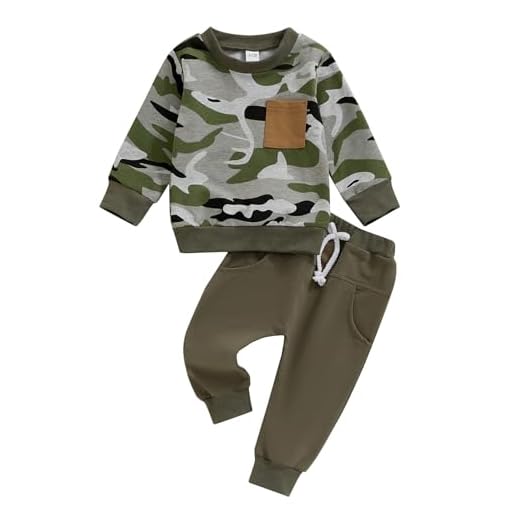 Carolilly Ensemble Vêtement Enfant Bébé Garçon de 2 Pièces, Sweats à Manches Longues + Pantalon Taille Elastique, Camouflage Vert, 0-6 mois