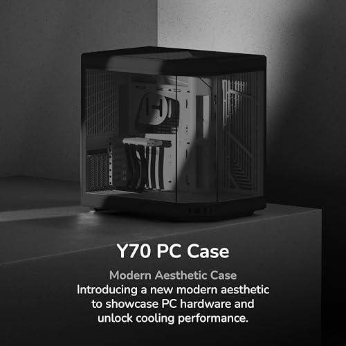 Image of Hyte Y70 Modern Aesthetic Gaming PC Case - Panoramic Glass | High-Airflow Design | Cable Management | Dual Chamber ATX Mid-Tower Chassis | 10 Fan Capacity | Luxury PCIe 4.0 Riser Cable - Pitch Black