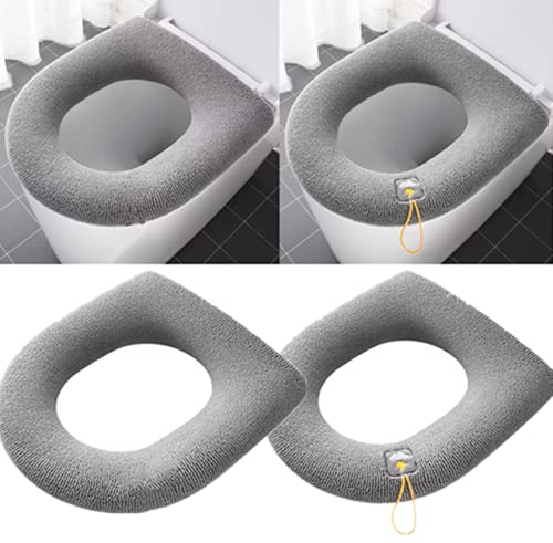 XKONG Lot de 2 coussins de siège de toilette avec poignée, doux, épais, extensible, lavable, s'adapte à tous les sièges de toilette ovales, style ordinaire + poignée épaisse) Cover