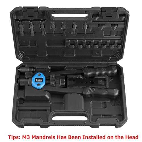 Miniatura 9 de Jigiu Remachadora De Tuerca Y Pistola De Remachador 2 En 1, Juego De Alicates Para Remachar Con M3 M4 M5 M6 M8 M10 M12 Y 5 Cabezas Remachables 3.2 4.0 4.8 6.0 6.4mm Con 110 Tuercas Y 50 Remaches-Azul