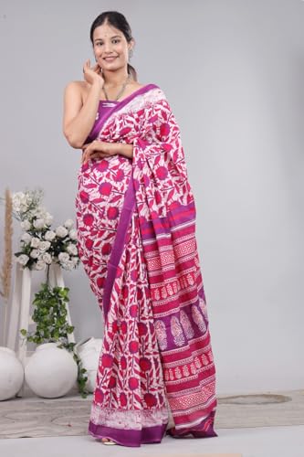Image of Crafts Moda Pure Cotton Floral Print Saree with Blouse for Women