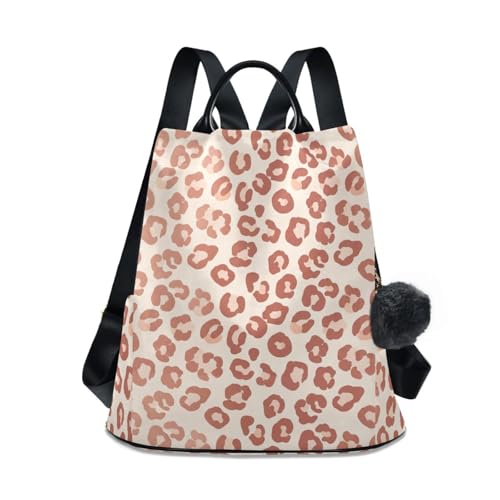 Sac à dos femme léopard rose doré aux poches latérales antivol