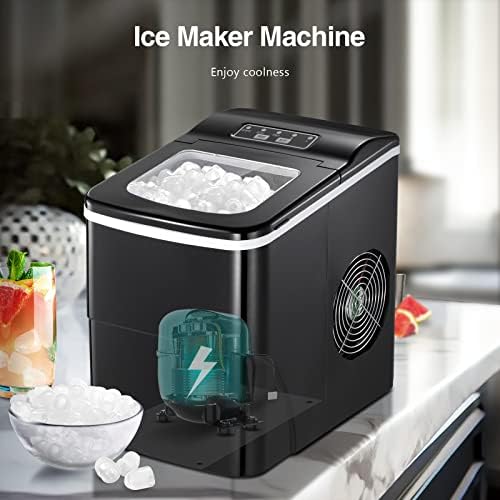RWFlame Ice Maker Machine, Countertop Ice Cube Machines Make 26 Lbs ice in 24 Hrs, Ice Cubes Ready in 6 Mins, Ice Maker Self-cleaning with Ice Scoop & Basket for Home/Office/Bar (Black