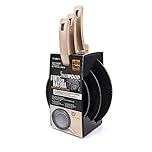 [Amazon Exclusive] ALLUFLON Etnea Wood Edition Set da 3 Padelle, Alluminio, Antiaderente, Nero, 20 - 24 - 28 cm