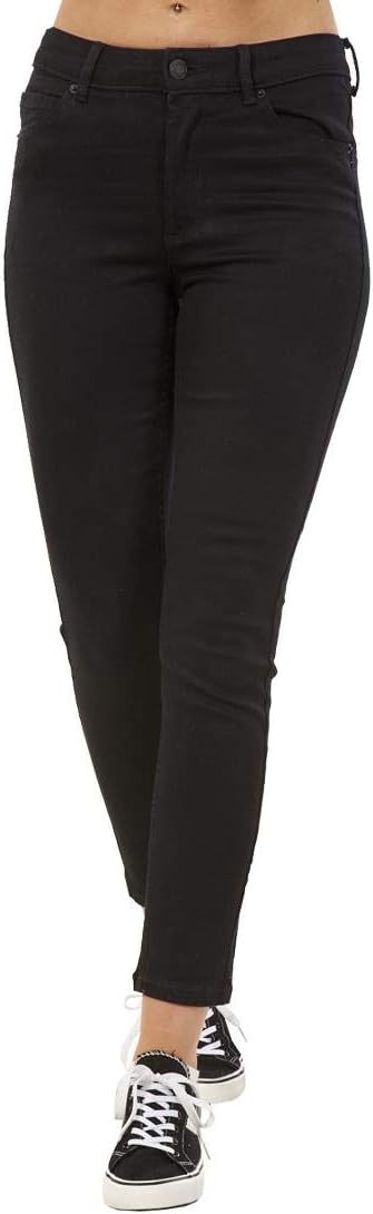 Ladies Black Mid Rise Waist Pockets Womens Skinny Fit Stretch Denim Ankle Jeans