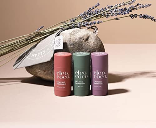 Cleo+Coco - Desodorante natural para mujeres y hombres, sin aluminio con aceite de coco orgánico, carbón activado para protección contra olores