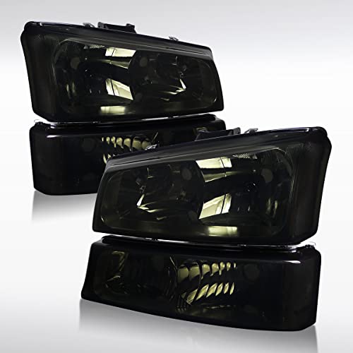 Autozensation Compatible With 2003-2007 Chevy Silverado 2003-2006 Chevy Avalanche Headlight Smoke + Bumper Lights Lamps W/Clear Reflector L + R Pair #TOP25
