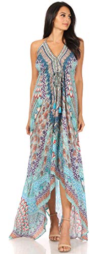 Image of Sakkas Lizi Womens Maxi High-Low Halter Handkerchief Long Dress Beach Party