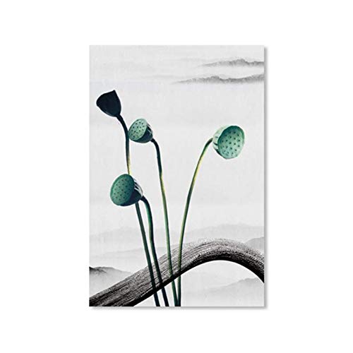 Peinture lotus flétries salon pour habiller un mur vide