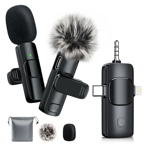 3 in 1 Wireless Lavalier Microphones for iPhone, iPad, Camera and...