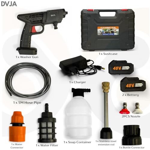 Image of Car Washer High Pressure Gun (Double Battery) Cordless Portable Wireless Pressure Washer Gun 48V 12000mah High Pressure Water Gun| Adjustable Nozzle and 5M Hose Pipe (Two Battery)